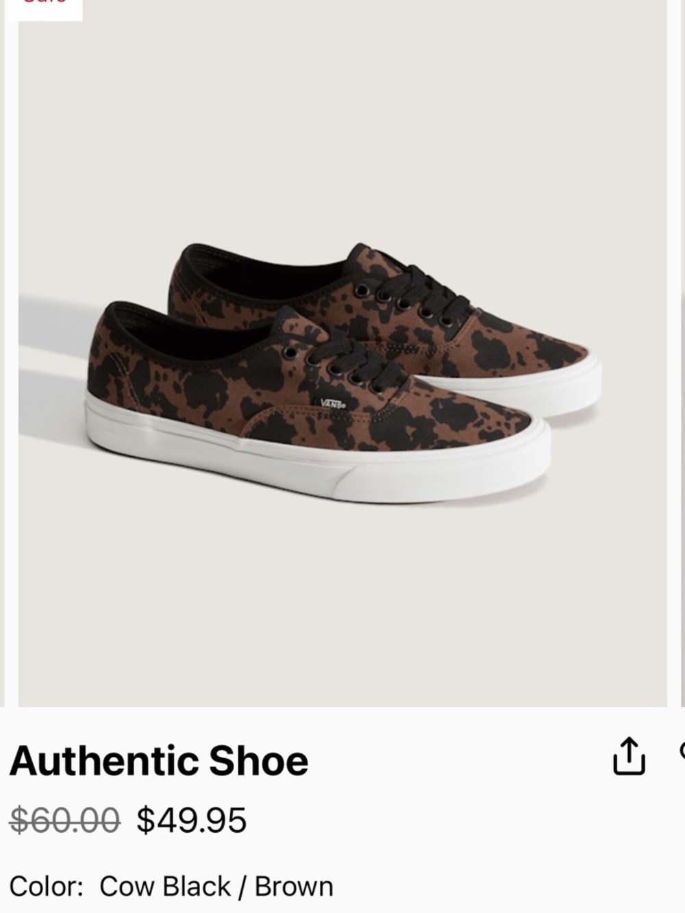 Vans cow print shoes